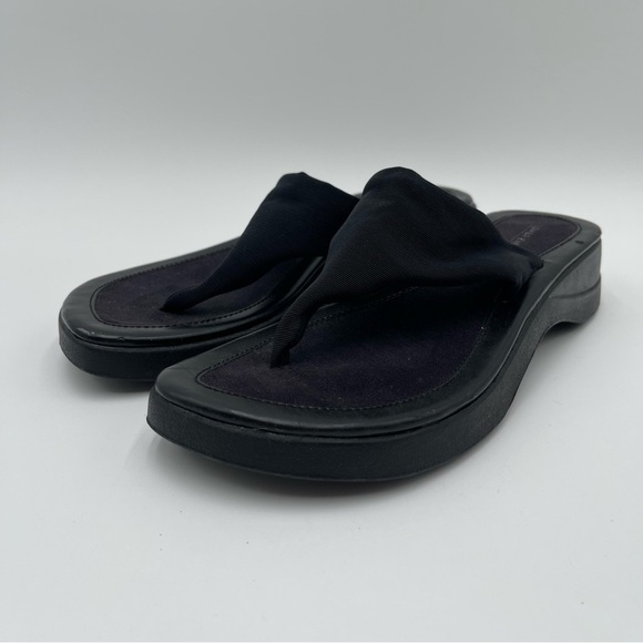 Vintage Women’s 8.5 Lower Eastside Black Thong Platform Sandals Stretchy Shoes - Picture 1 of 9